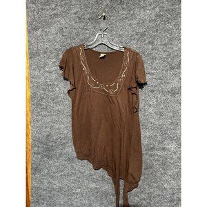 Tommy Jeans Shirt Womens XL Brown Sequin Embroidered Scoop Neck Tunic Top